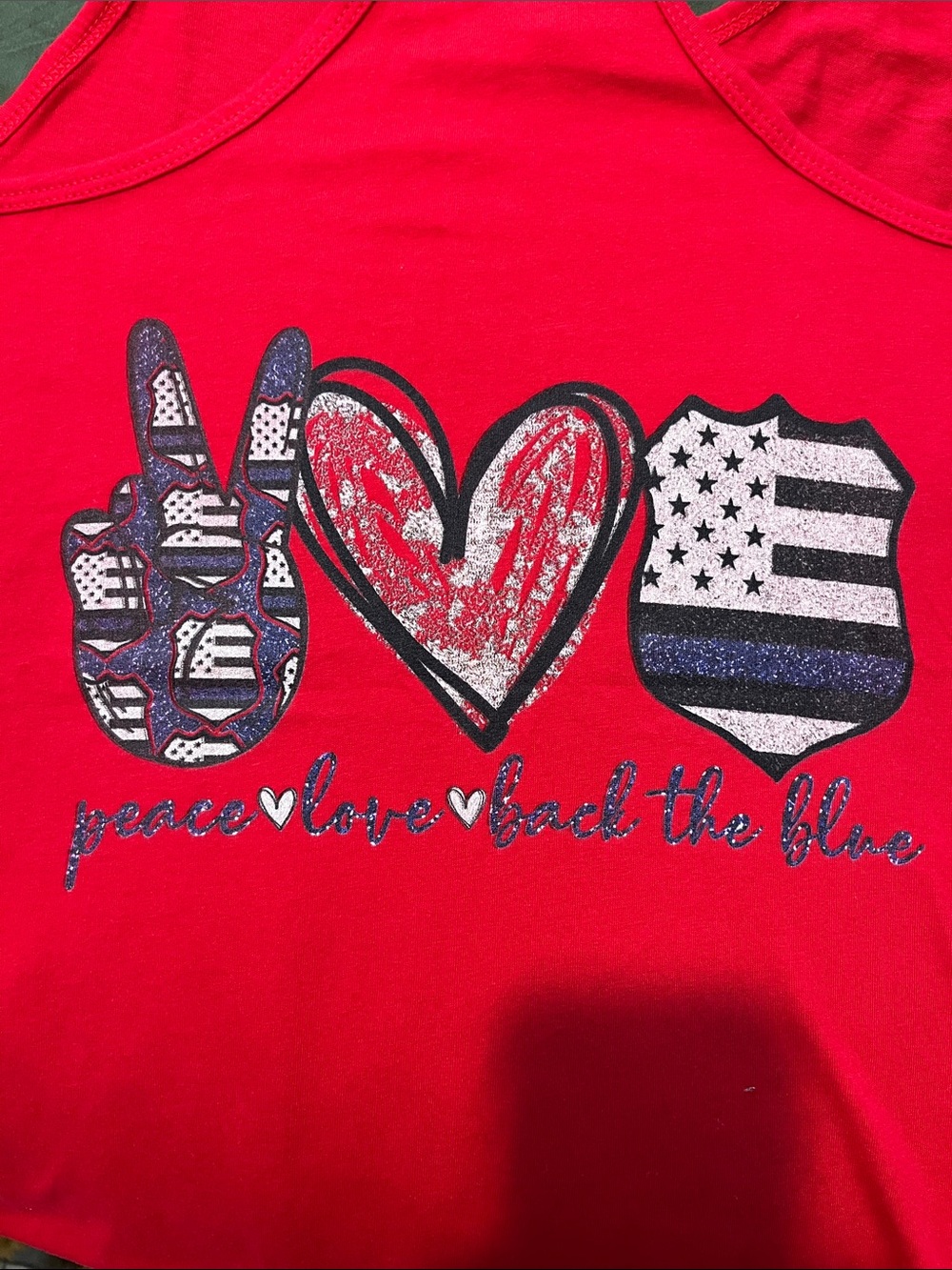 Red Racerback Graphic Tank with Patriotic Heart - Picture 3 of 4